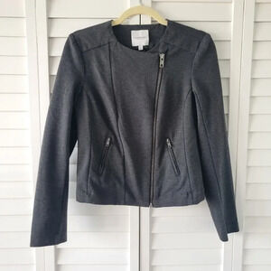𝅺Catherine Malandrino Dark Grey Runway Style Stretchy Motor Jacket Size S‎
